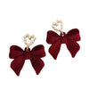 Wholesale Women's Light Luxury Flocking Bow And Heart Zinc Alloy Earrings With Electroplating Treatment