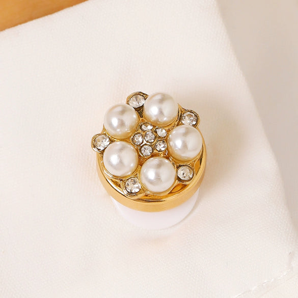 Wholesale Women's Light Luxury Floral Copper Shirt Cufflinks And Collar Buttons Set With Pearls