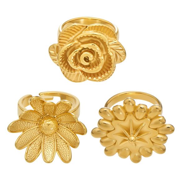 Wholesale Women's Light Luxury Floralshaped Stainless Steel Electroplated Open Ring Set