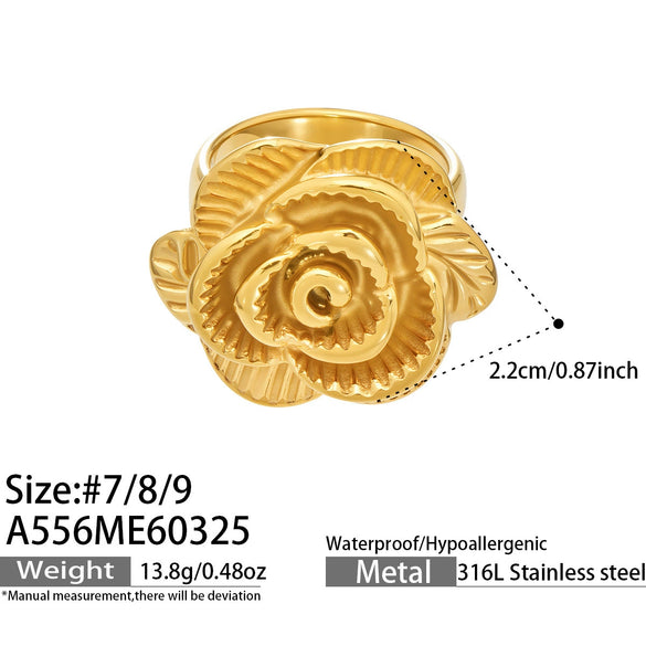 Wholesale Women's Light Luxury Floralshaped Stainless Steel Electroplated Open Ring Set