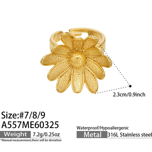 Wholesale Women's Light Luxury Floralshaped Stainless Steel Electroplated Open Ring Set
