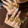 Wholesale Women's Light Luxury Floralshaped Stainless Steel Electroplated Open Ring Set
