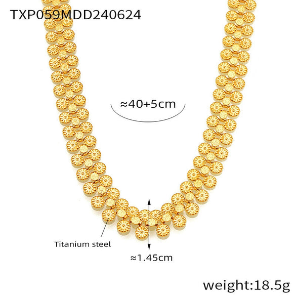 Wholesale Women's Light Luxury Flower And Sun Pattern Jewelry Set Titanium Steel Electroplated Necklace And Bracelet