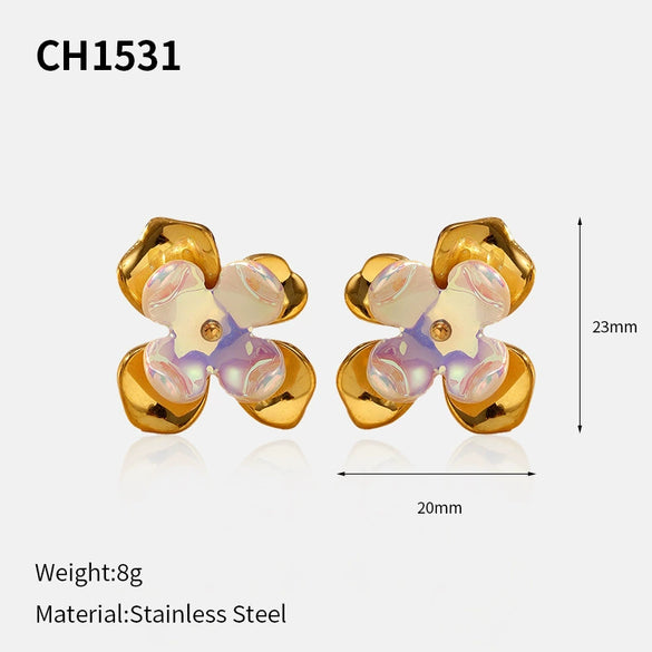 Wholesale Women's Light Luxury Flower Pattern Stainless Steel Earrings With Pvd Furnace Vacuum Real Gold Plating