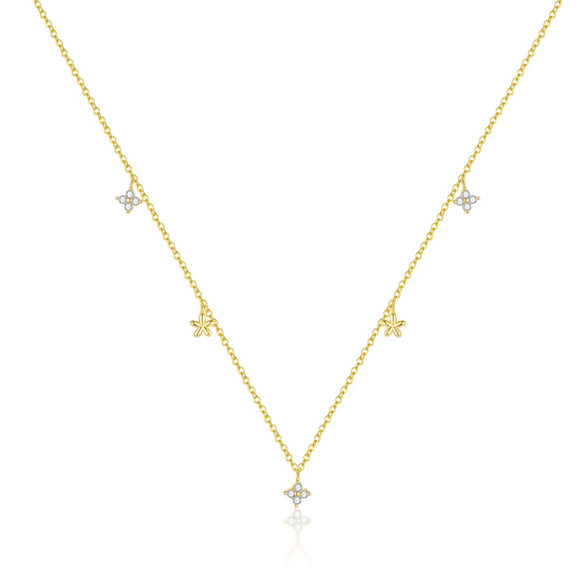 Wholesale Women's Light Luxury Flower Petal Zirconium 925 Sterling Silver Cross Chain Necklace