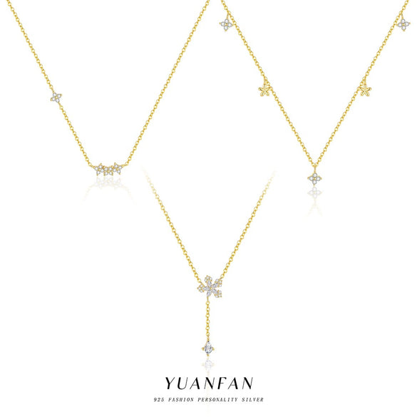 Wholesale Women's Light Luxury Flower Petal Zirconium 925 Sterling Silver Cross Chain Necklace