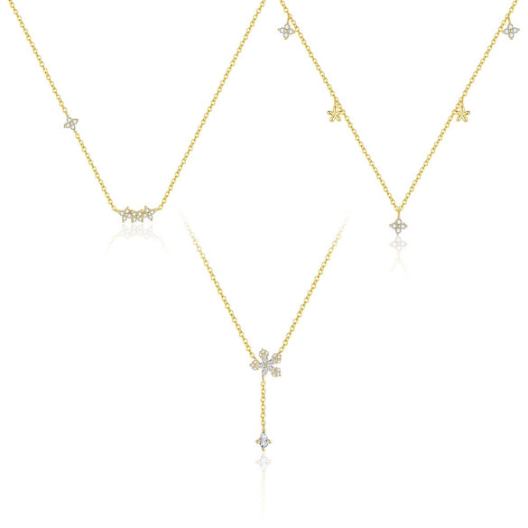 Wholesale Women's Light Luxury Flower Petal Zirconium 925 Sterling Silver Cross Chain Necklace