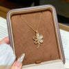 Wholesale Women's Light Luxury Flower Shaped Titanium Steel Necklace With Copper Inlaid Zircon Pendant And Oshaped Chain