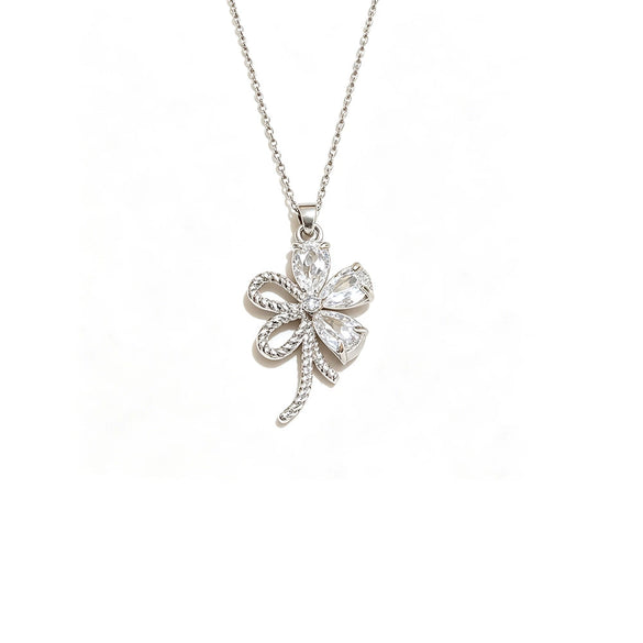 Wholesale Women's Light Luxury Flower Shaped Titanium Steel Necklace With Copper Inlaid Zircon Pendant And Oshaped Chain