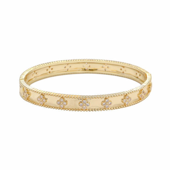 Wholesale Women's Light Luxury Four Leaf Clover Flower Tube Bracelet Copper 18K Rose Gold Plated