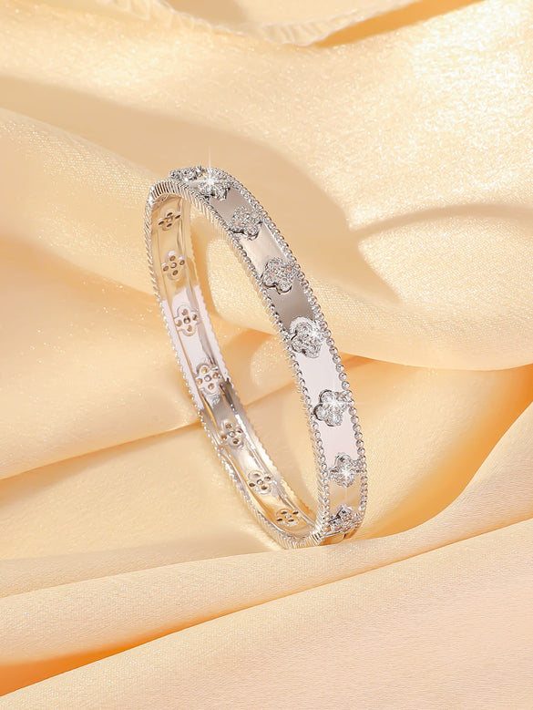 Wholesale Women's Light Luxury Four Leaf Clover Flower Tube Bracelet Copper 18K Rose Gold Plated