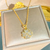 Wholesale Women's Light Luxury Four Leaf Clover Titanium Steel Necklace With Zircon Oshaped Chain And Delicate Floral Design