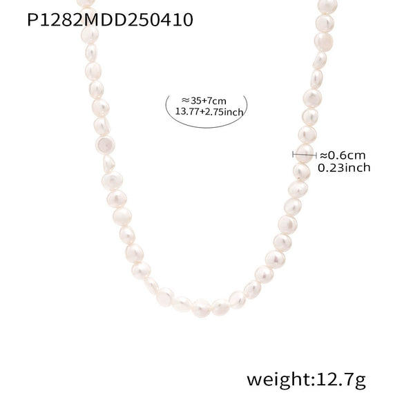 Wholesale Women's Light Luxury Gentle Handmade Freshwater Pearl Geometric 316L Stainless Steel Electroplated Clavicle Chain Necklace