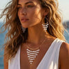 Wholesale Women's Light Luxury Geometric Alloy Pearl Tassel Pendant Necklace And Earring Set With Electroplating
