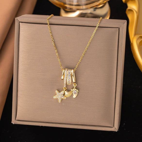Wholesale Women's Light Luxury Geometric And Heart Shape Copper Electroplated Ochain Star Necklace Accessories