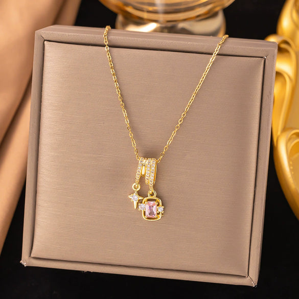 Wholesale Women's Light Luxury Geometric And Heart Shape Copper Electroplated Ochain Star Necklace Accessories