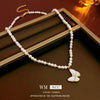 Wholesale Women's Light Luxury Geometric Animal Copper Alloy Real Gold Electroplated Fritillary Butterfly Pearl Necklace