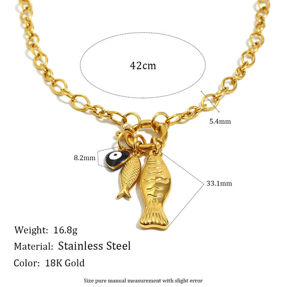 Wholesale Women's Light Luxury Geometric Animal Zodiac Stainless Steel Electroplated O Word Chain Necklace With Fish Spring Buckle