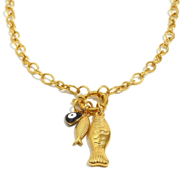 Wholesale Women's Light Luxury Geometric Animal Zodiac Stainless Steel Electroplated O Word Chain Necklace With Fish Spring Buckle