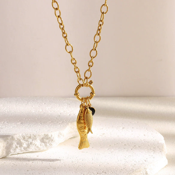 Wholesale Women's Light Luxury Geometric Animal Zodiac Stainless Steel Electroplated O Word Chain Necklace With Fish Spring Buckle