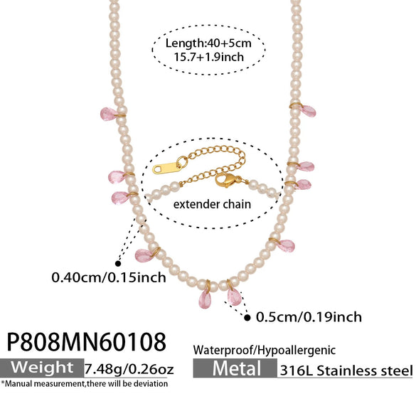 Wholesale Women's Light Luxury Geometric Beaded And Stainless Steel Inlaid Pearl Handmade Choker Necklace Set