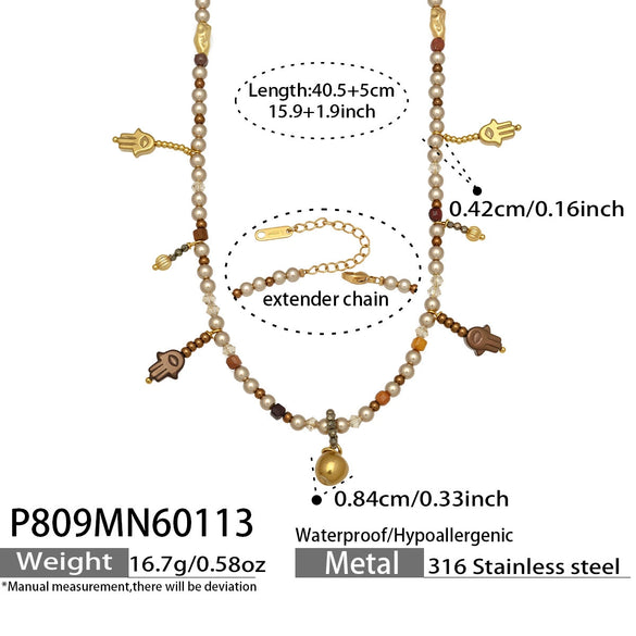 Wholesale Women's Light Luxury Geometric Beaded And Stainless Steel Inlaid Pearl Handmade Choker Necklace Set