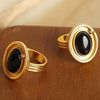 Wholesale Women's Light Luxury Geometric Black Agate Ring Stainless Steel 18K Gold Plated