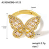 Wholesale Women's Light Luxury Geometric Butterfly Fairy Zircon Copper 18K Gold Plated Open Ring