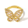 Wholesale Women's Light Luxury Geometric Butterfly Fairy Zircon Copper 18K Gold Plated Open Ring