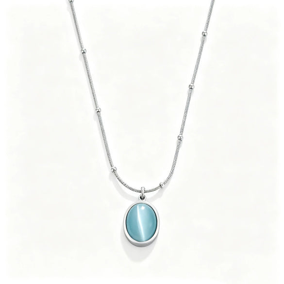 Wholesale Women's Light Luxury Geometric Cat's Eye Stone Titanium Steel Necklace With Zirconia Design And 18K Vacuum Electroplating