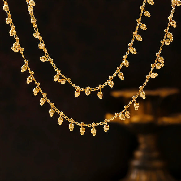 Wholesale Women's Light Luxury Geometric Copper And Titanium Steel Plated 18K Gold Round Ball Stitching Gourd Tassel Pendant Necklace