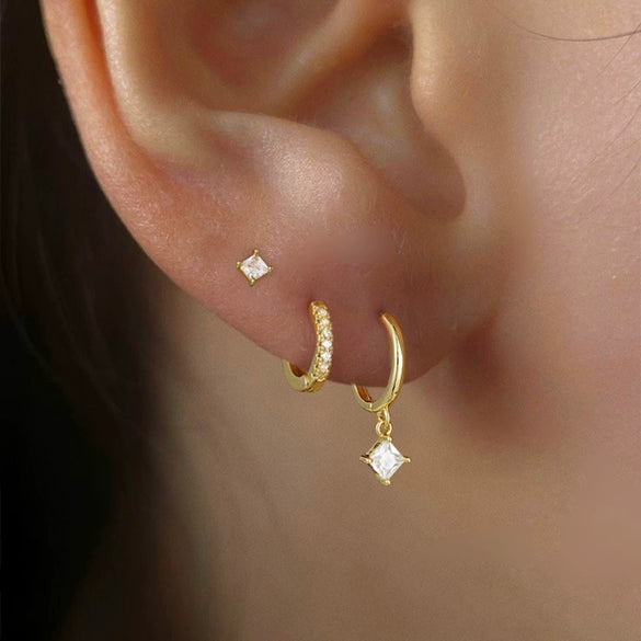Wholesale Women's Light Luxury Geometric Copper Earrings Inlaid Zircon With Electroplating