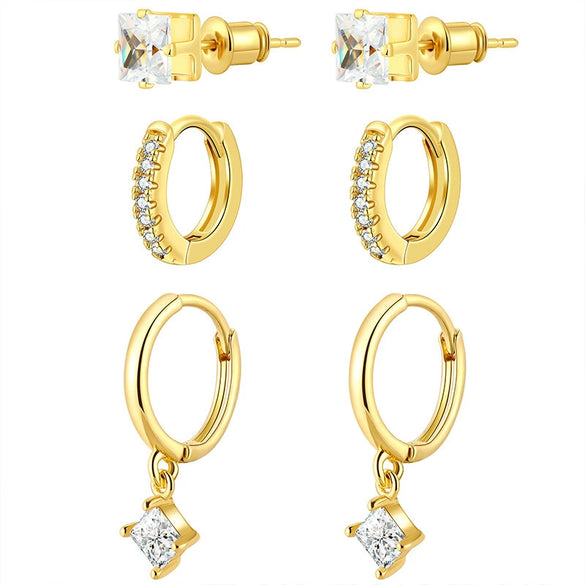 Wholesale Women's Light Luxury Geometric Copper Earrings Inlaid Zircon With Electroplating