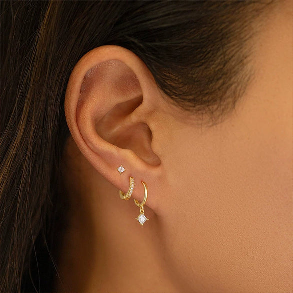 Wholesale Women's Light Luxury Geometric Copper Earrings Inlaid Zircon With Electroplating