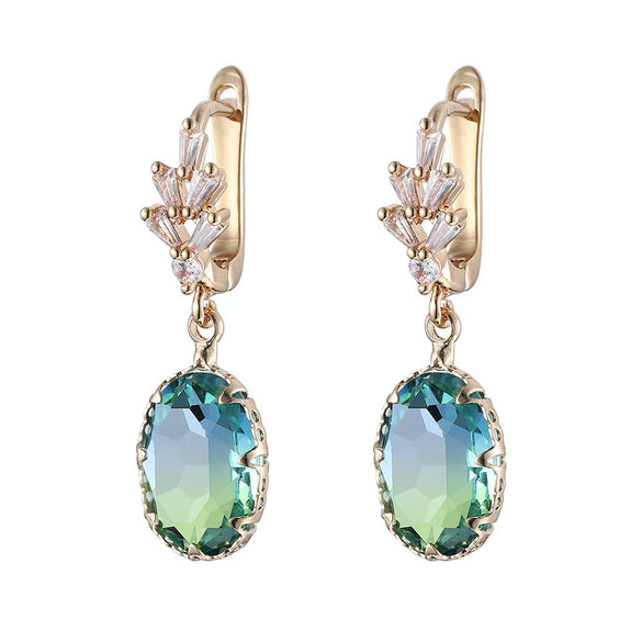 Wholesale Women's Light Luxury Geometric Copper Earrings With Oval Gem And Zircon Inlay And Electroplating Treatment