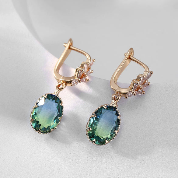 Wholesale Women's Light Luxury Geometric Copper Earrings With Oval Gem And Zircon Inlay And Electroplating Treatment
