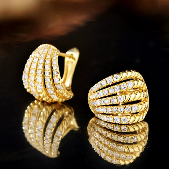 Wholesale Women's Light Luxury Geometric Copper Earrings With Zirconia And Hollow Design