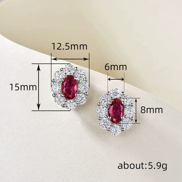 Wholesale Women's Light Luxury Geometric Copper Inlaid Zircon Oval Simulation Ruby Earrings