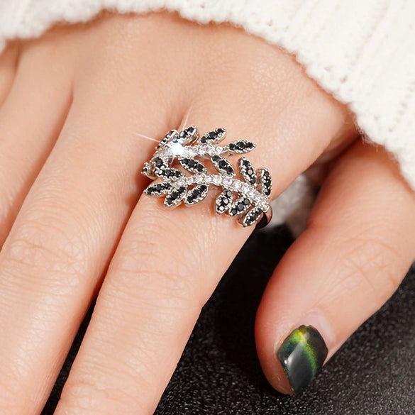 Wholesale Women's Light Luxury Geometric Copper Leaf Plant Ring With Zirconia Design