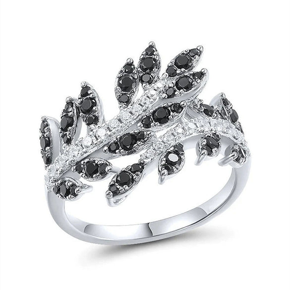 Wholesale Women's Light Luxury Geometric Copper Leaf Plant Ring With Zirconia Design