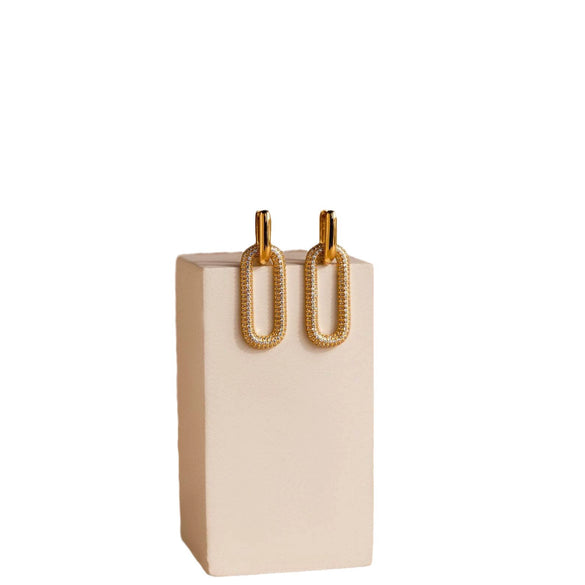 Wholesale Women's Light Luxury Geometric Copper Microinlaid Matrix Zircon Pendant Earrings With Electroplating Treatment
