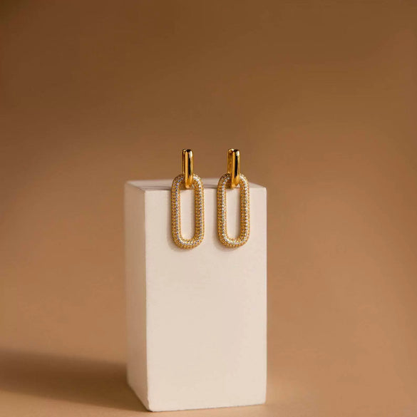 Wholesale Women's Light Luxury Geometric Copper Microinlaid Matrix Zircon Pendant Earrings With Electroplating Treatment