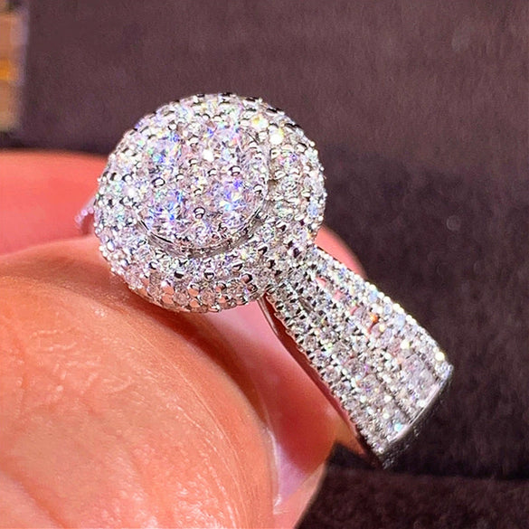 Wholesale Women's Light Luxury Geometric Copper Ring With Micro Inlaid Simulated Diamonds And Zircon Design