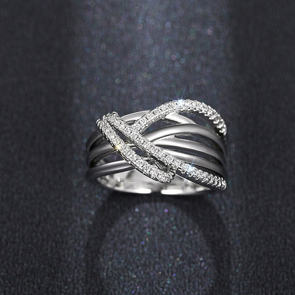 Wholesale Women's Light Luxury Geometric Copper Zircon Irregular Multicircle Winding Ring Jewelry