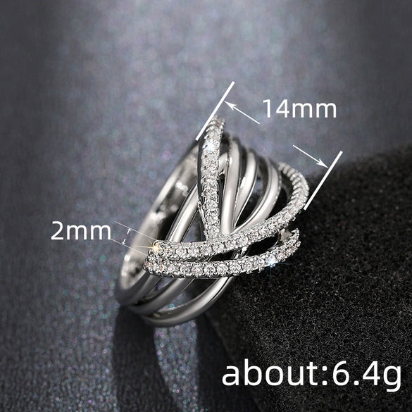 Wholesale Women's Light Luxury Geometric Copper Zircon Irregular Multicircle Winding Ring Jewelry