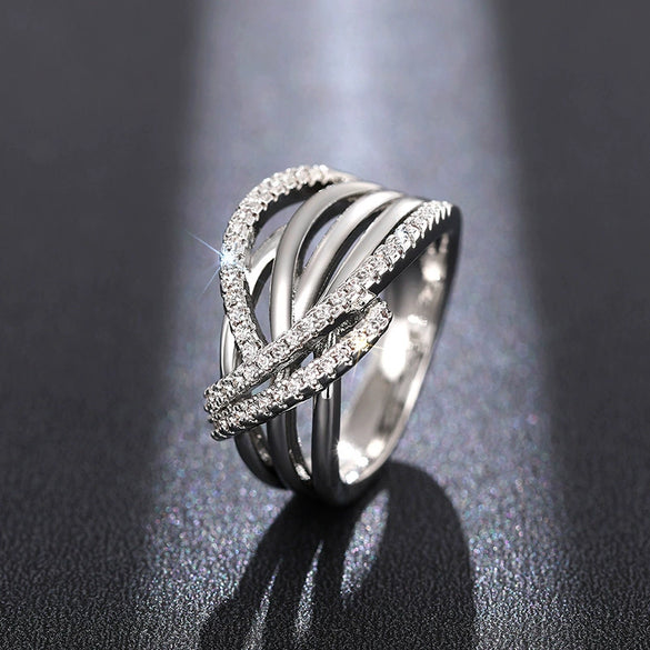 Wholesale Women's Light Luxury Geometric Copper Zircon Irregular Multicircle Winding Ring Jewelry