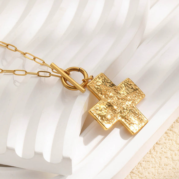 Wholesale Women's Light Luxury Geometric Cross Stainless Steel 18K Gold Plated Ot Chain Necklace
