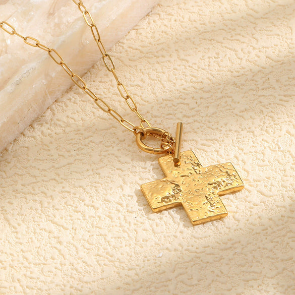 Wholesale Women's Light Luxury Geometric Cross Stainless Steel 18K Gold Plated Ot Chain Necklace