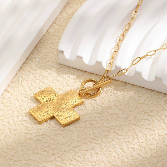 Wholesale Women's Light Luxury Geometric Cross Stainless Steel 18K Gold Plated Ot Chain Necklace