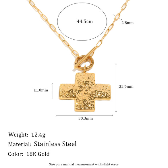 Wholesale Women's Light Luxury Geometric Cross Stainless Steel 18K Gold Plated Ot Chain Necklace